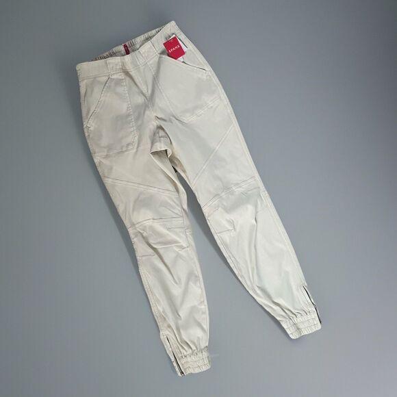 NWT Spanx Women's Size M Parchment Stretch Twill Cargo Jogger Pants Cream NEW - Picture 1 of 10